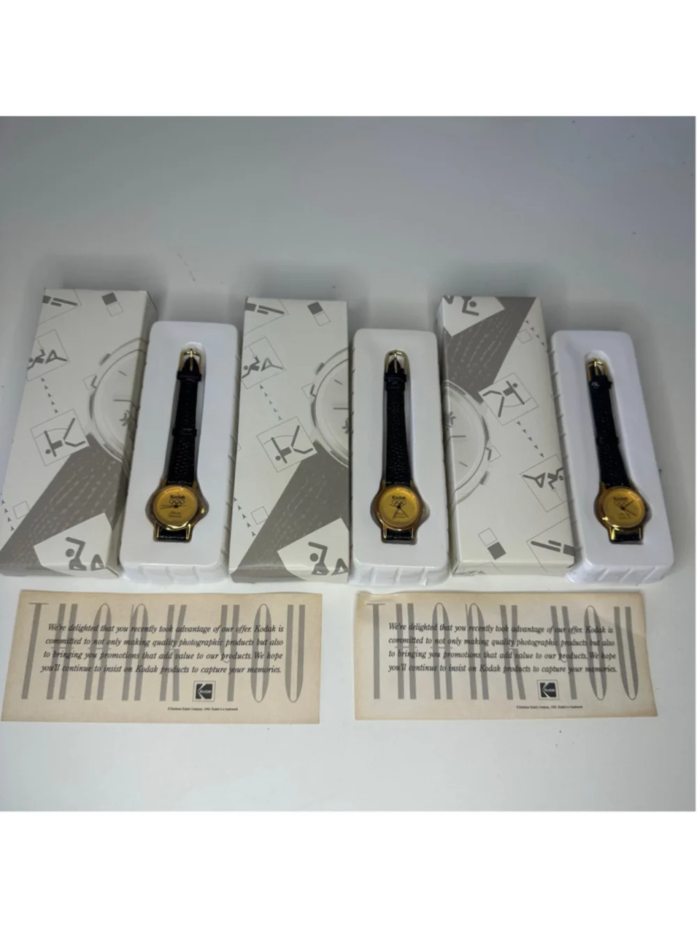Vintage New in Box NIB Set of 3 Kodak Gold & Black 1998 Olympics Sponsor Watches